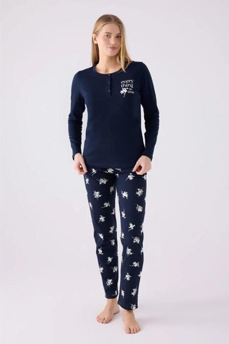 Arnetta 3056-S Kadın Uzun Kollu Pijama Takımı Lacivert - 1