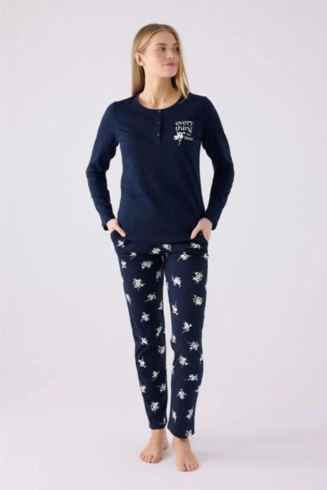 Arnetta 3056-S Kadın Uzun Kollu Pijama Takımı Lacivert - 5