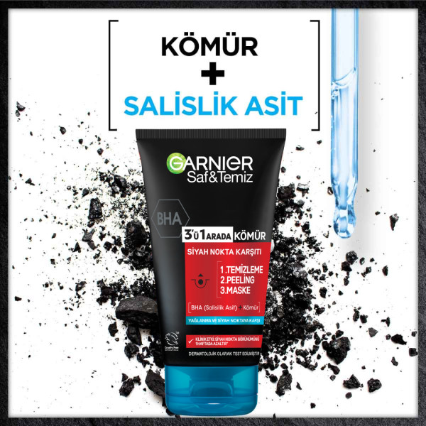 Garnier Saf & Temiz Siyah Nokta Karşıtı Kömürlü 3in1 Peeling Maske 150 Ml - 6