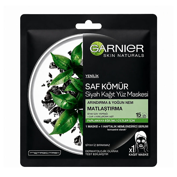 Garnier Skin Naturals Kömürlü Kağıt Yüz Maskesi Siyah Çay - 1