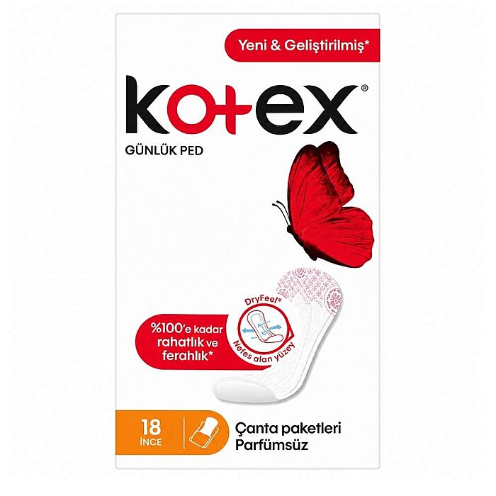 Kotex İnce Günlük Ped Parfümsüz 18li