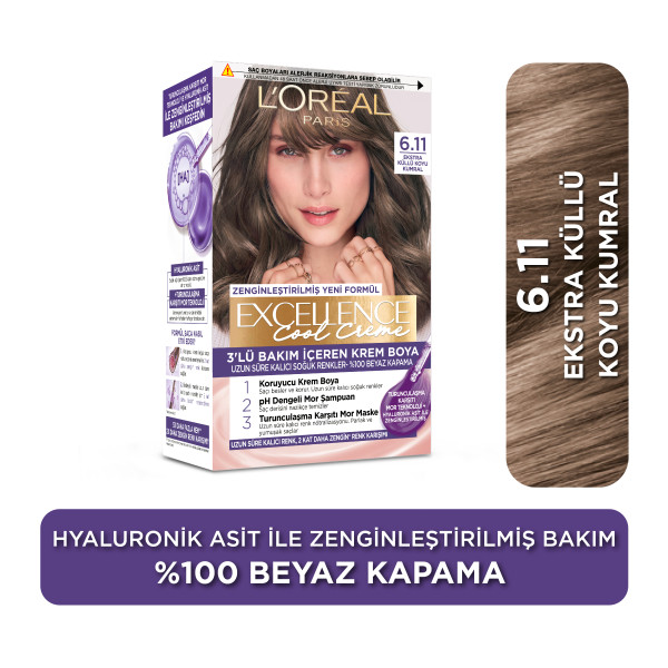 L'Oréal Paris Excellence Cool Creme 6.11 Ekstra Küllü Koyu Kumral Saç Boyası - 1