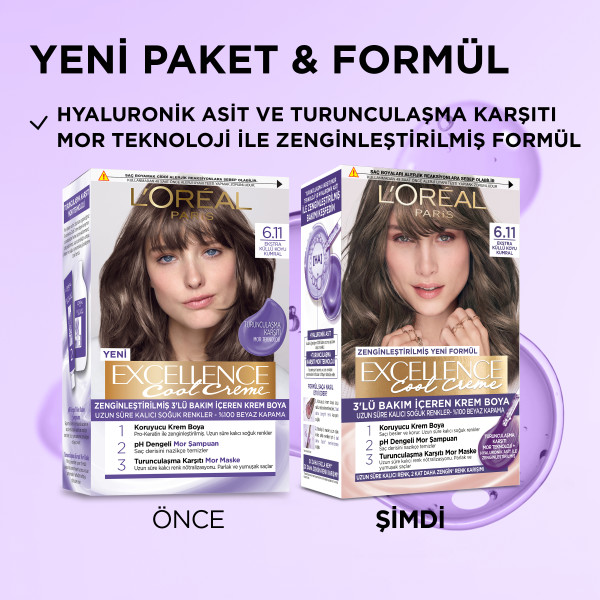 L'Oréal Paris Excellence Cool Creme 6.11 Ekstra Küllü Koyu Kumral Saç Boyası - 3
