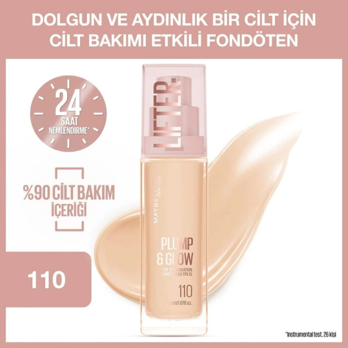 Maybelline Lifter Fondöten Plump&Glow 110 - 3