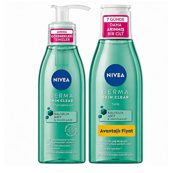 Nivea Derma Skin Clear Sivilce Karşıtı Yüz Temizleme Jeli 150 Ml + Tonik 200 Ml - 1