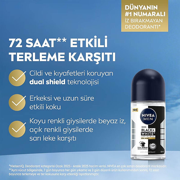 Nivea Men Black & White Epic Night Erkek Deodorant Roll-On 50 Ml - 3