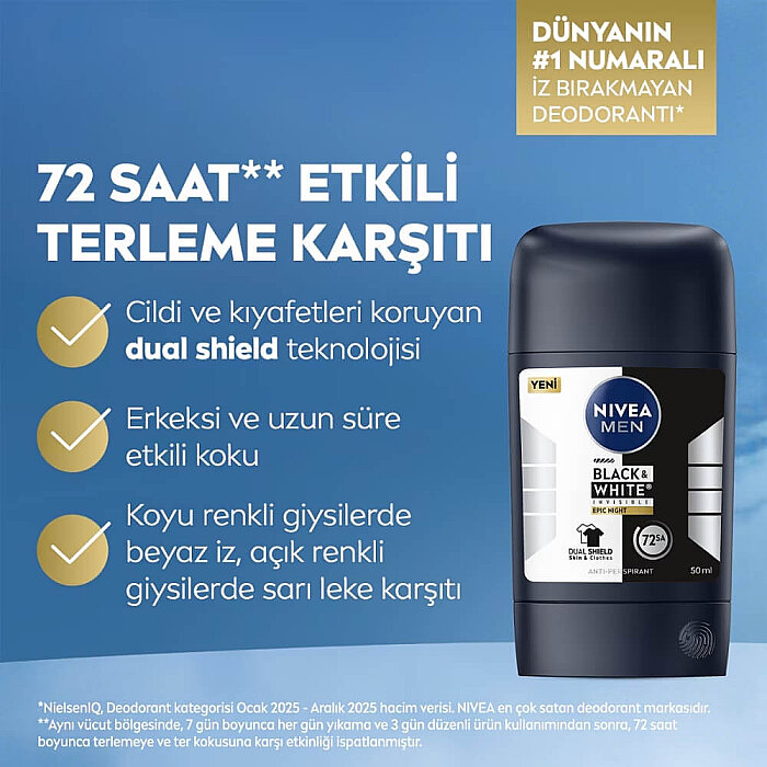 Nivea Men Black & White Epic Night Erkek Deodorant Stick 50 Ml - 3