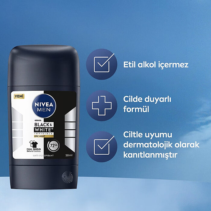 Nivea Men Black & White Epic Night Erkek Deodorant Stick 50 Ml - 5