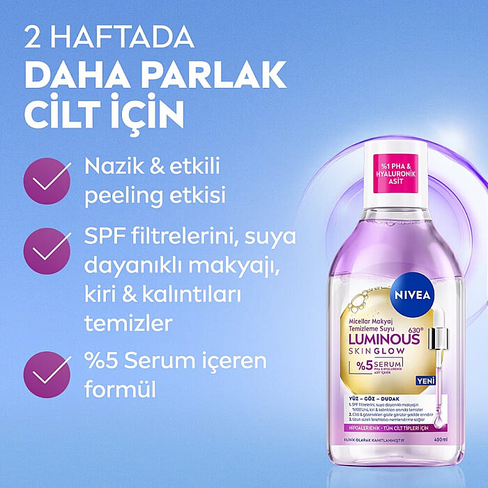Nivea Visage Luminious630 Skin Glow Micellar Makyaj Temizleme Suyu 400 Ml - 4