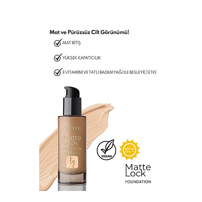 Note Matte Lock SPF50 Yoğun Kapatıcı Mat Bitişli Fondöten 120 - 4
