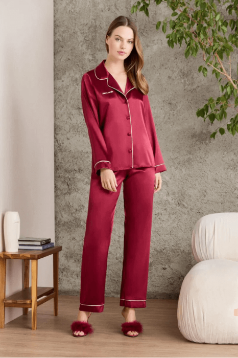 Pierre Cardin 1200 Bayan Pijama Takımı Bordo - 1