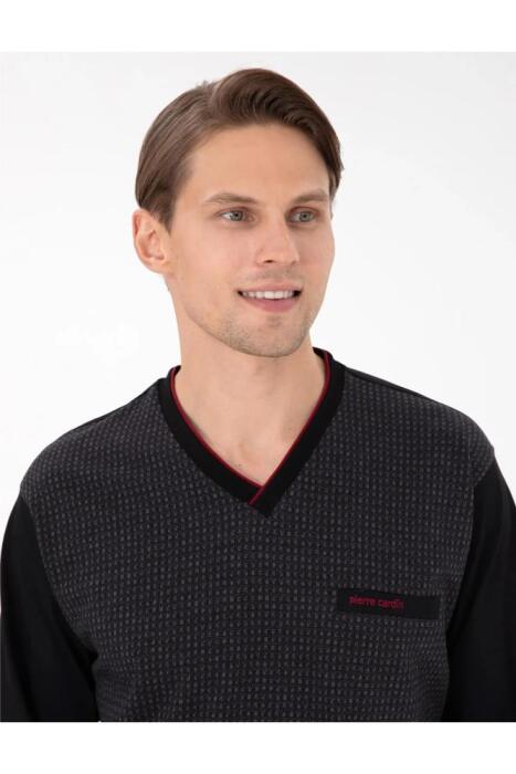 Pierre Cardin 6058 Erkek Jakarlı Pijama Takımı Siyah - 2