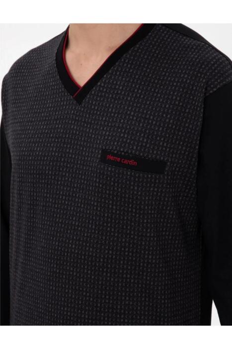 Pierre Cardin 6058 Erkek Jakarlı Pijama Takımı Siyah - 4