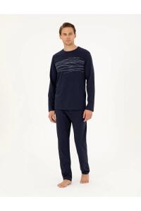 Pierre Cardin 6061 Erkek Penye Pijama Takımı Lacivert - Pierre Cardin