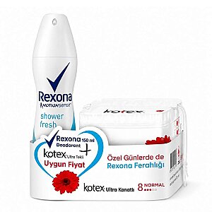 Rexona Shower Fresh Kadın Deo 150 Ml + Kotex Normal 8'li Set - Rexona
